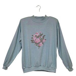 Gitano Womens 90s Pink Floral Medium Embroider Long Soft Grand Pastel Blue Mock